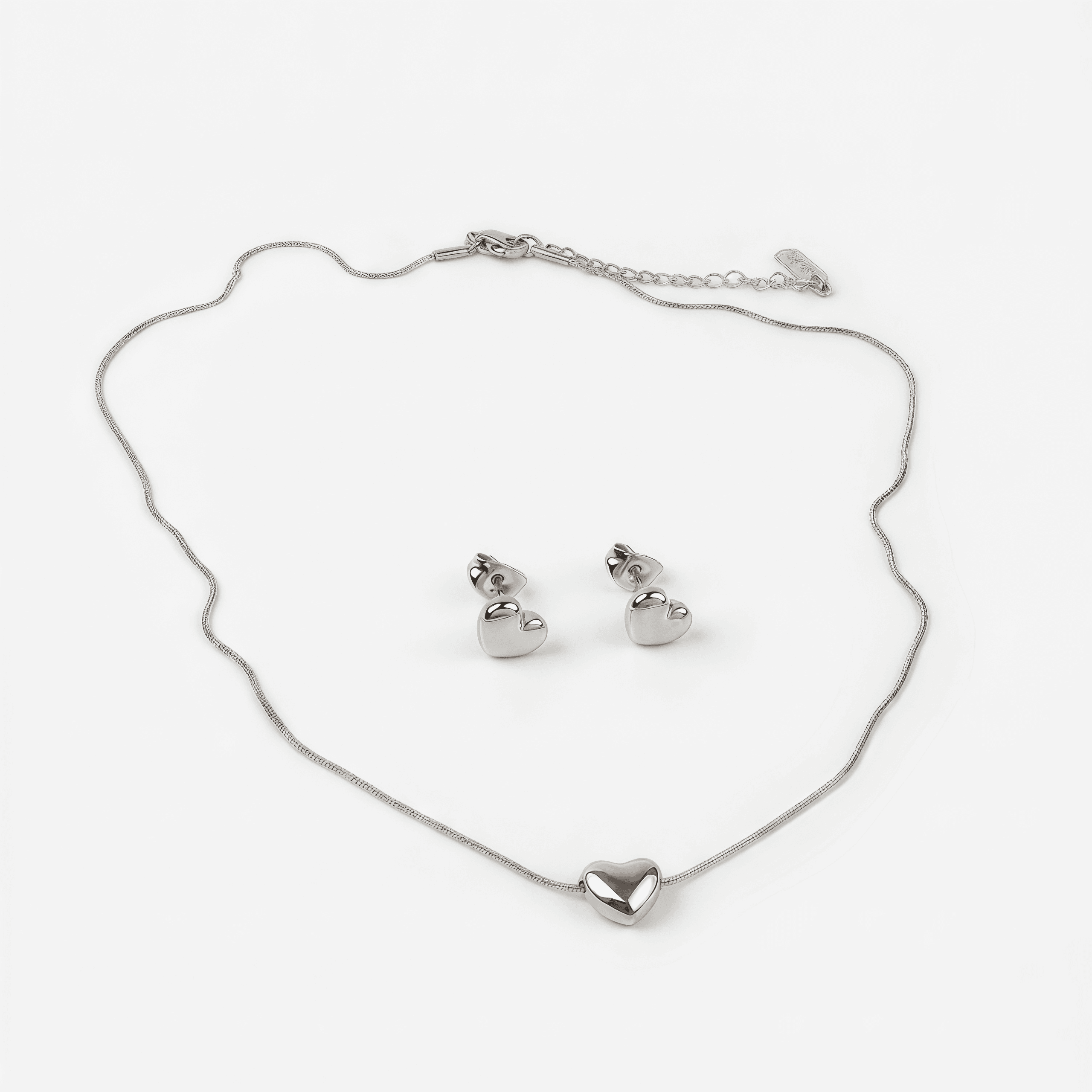 Set Collar + Aretes corazón Plateado - Vista 1