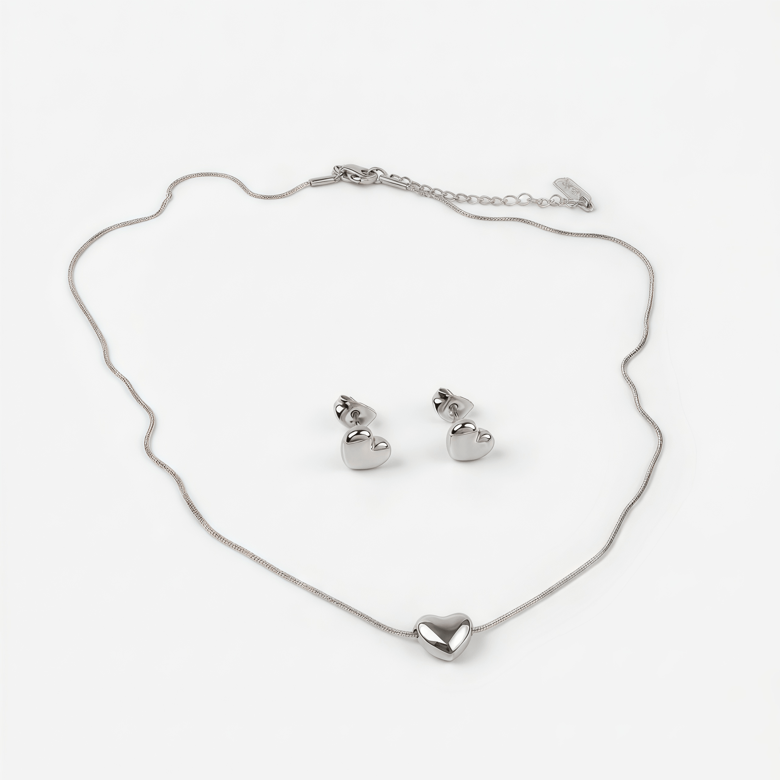 Set Collar + Aretes corazón Plateado - Vista 1